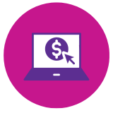 a graphic showing a computer with the mouse icon hovering over a dollar sign on the screen. 