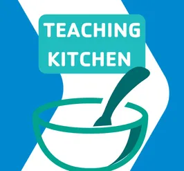 A bowl with a spoon in it with text that reads, "teaching kitchen."