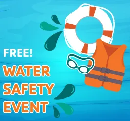A life raft, life jacket, and goggles. 