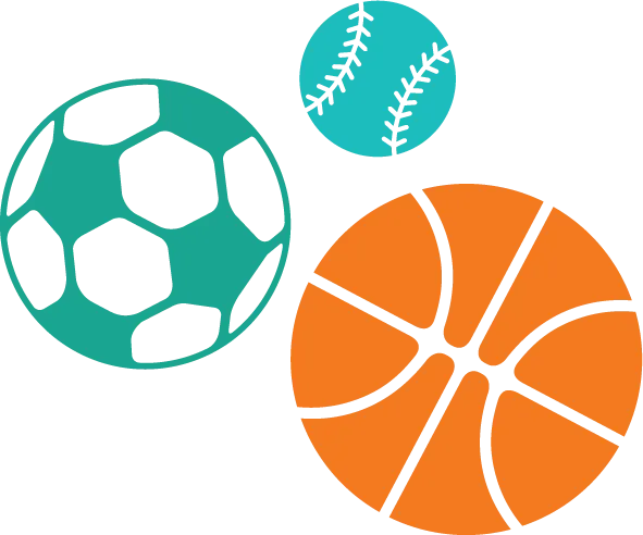 A soccer ball, basketball, and baseball. 