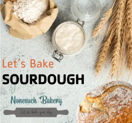 flour, wheat, and a loaf of sourdough bread.