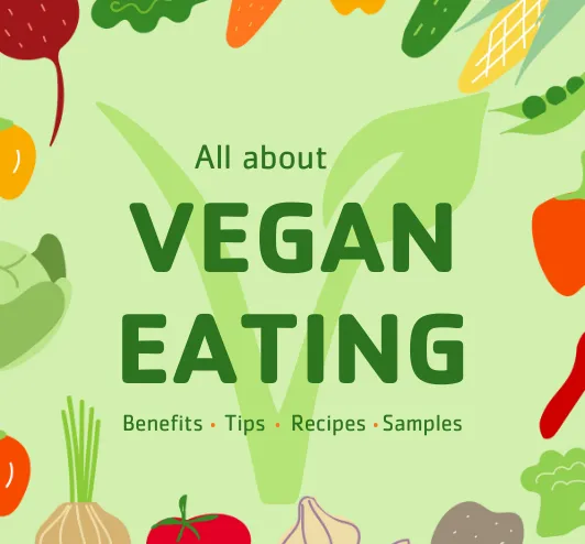 Fresh vegetables and the international Vegan symbol.