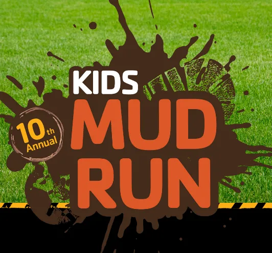 A boot print in a puddle of mud. 10th annual kids mud run.