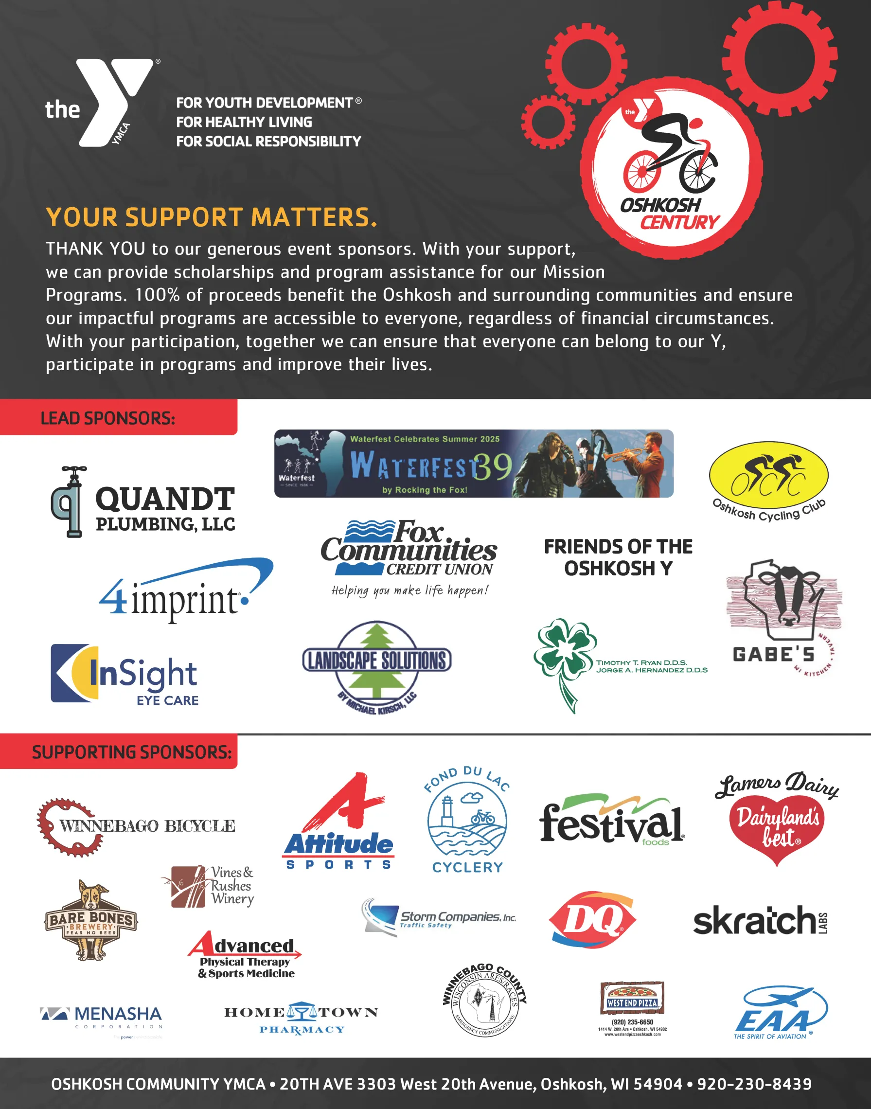 Thank you to our generous sponsors who make the century ride possible.