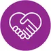 the outline of two hands clasped together, appearing in the shape of a heart.