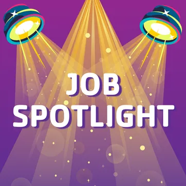 Shining spotlights illuminating the words, "Job Spotlight."