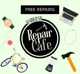 items to be repaired- a watch, a necklace, a blender, a laptop, and a bike.