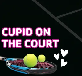 Cupid on the court. A tennis racquet with hearts.