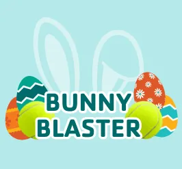 Bunny blaster: bunny ears, tennis balls, and easter eggs.