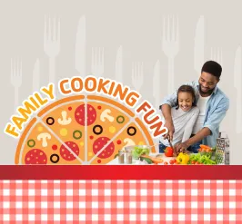 A father helping his daughter prep veggies.