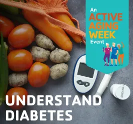 a blood glucose monitor and healthy vegetables.