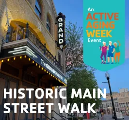A photo of downtown Oshkosh. An active aging week event. 