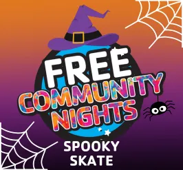 Free community night. A witch hat and a spider.