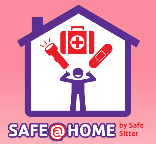 A flashlight, band aid, and first aid kit. A child giving a thumbs up.