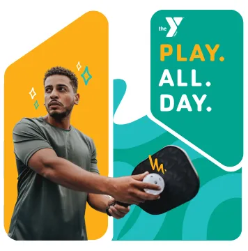 play all day. A pickleball player serving.