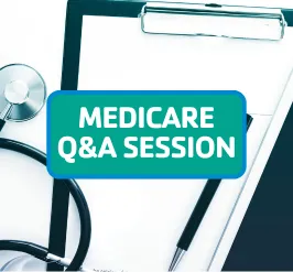 A clipboard and stethoscope. Medicare Q & A session.