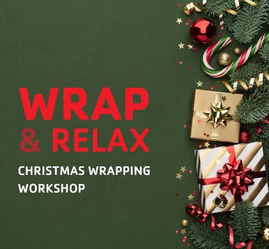 Christmas wrapping workshop with presents and wrapping paper.