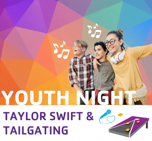 A group of kids singing, a cornhole board, and a microphone.