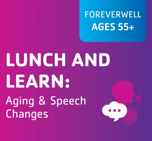 Lunch &amp; Learn: aging and speech. A thought bubble and man talking.