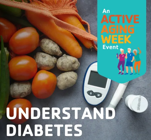 a blood glucose monitor and healthy vegetables.