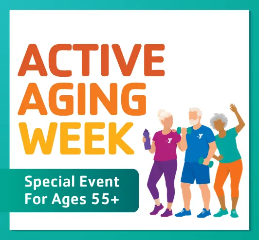 Active aging week: an illustration of older adults working out at the Y.