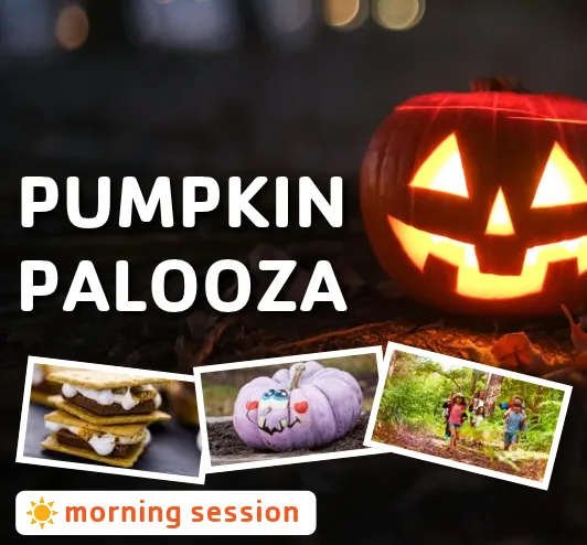 Pumpkin palooza morning session. A jack o lantern, smores, and kids hiking.