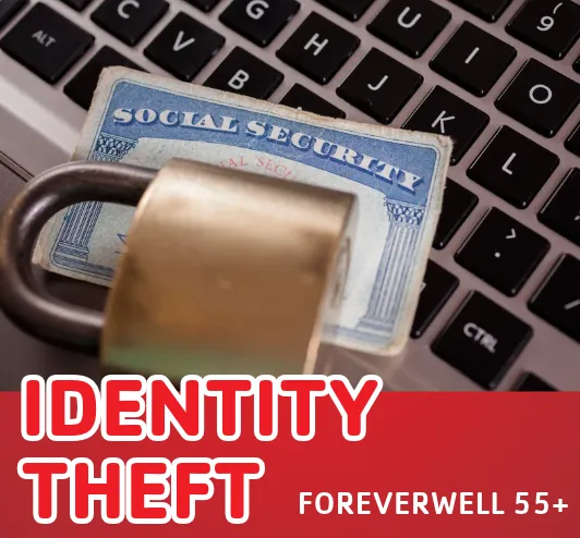 A keyboard, a social security card, and a padlock.