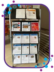 A photo of the recipe stand with a variety of recipes. 