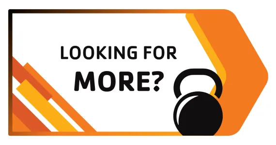A dumbbell. The text reads, "looking for more?"