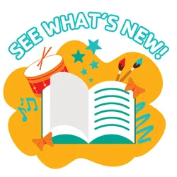 see what's new! Paintbrushes, a drum, stars & music notes.
