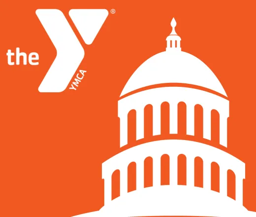 The outline of a capital building next to the YMCA logo.
