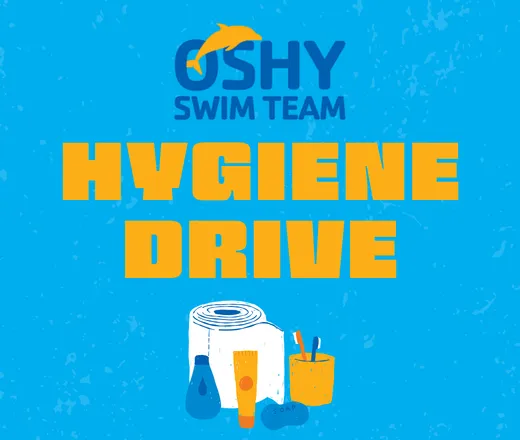 Hygiene drive hosted by the Oshy Swim Team. A toothbrush, bar of soap, and other toiletries.
